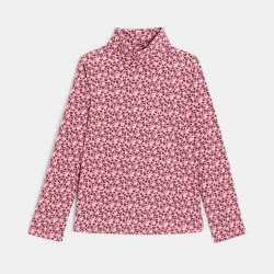 تيشرت بأكمام طويلة وياقة ملفوفة، باللون البنفسجي ومُزيَّن برسمة مطبوعة، للفتيات.